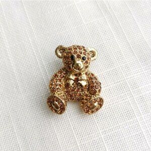 VINTAGE teddy bear brooch pin gold tone crystals